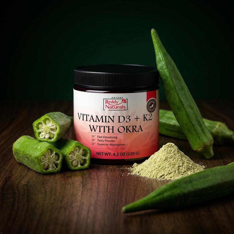 Reddy Naturals Vitamin D3 K2 MK7 Powder with Okra 120g | Vitamin D3 4000 IU + K2 MK-7 100 mcg | Powder Drink Mix | Fast-Dissolving | 30 Servings | Gluten-Free Non-GMO | No Capsules