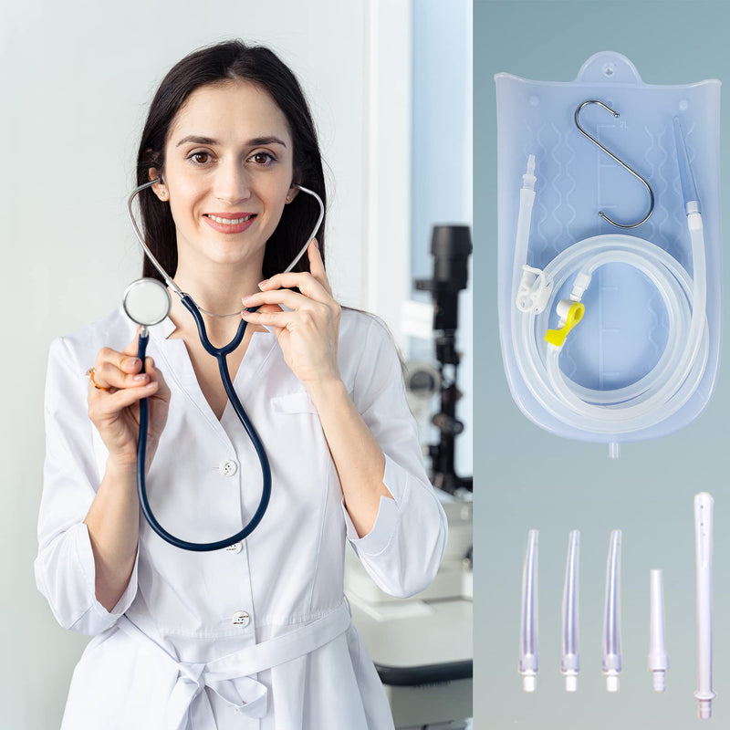 [Australia] - Silicone Enema Bag Kit with 6.3ft Hose, 5 Enema Tips, Controllable Flow Valve and Water Thermometer - 2 Quart Capacity coffee enemas for Colon Cleanse 