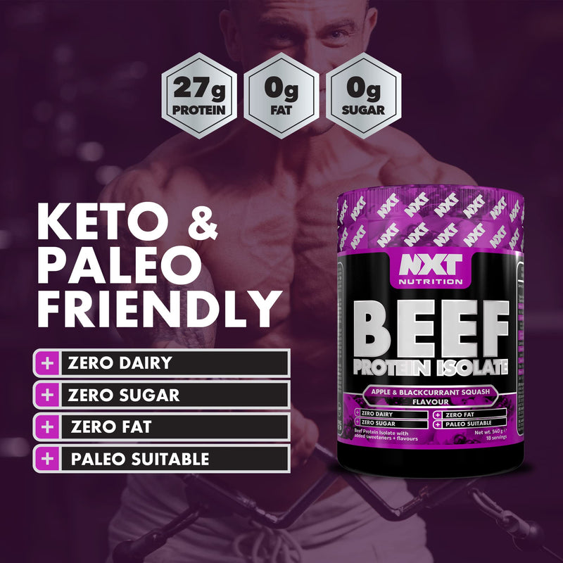 NXT Beef Protein Isolate 540g - High Protein Powder in Natural Amino Acids - Paleo, Keto Friendly - Dairy and Gluten Free | 540g | Apple & Blackcurrant
