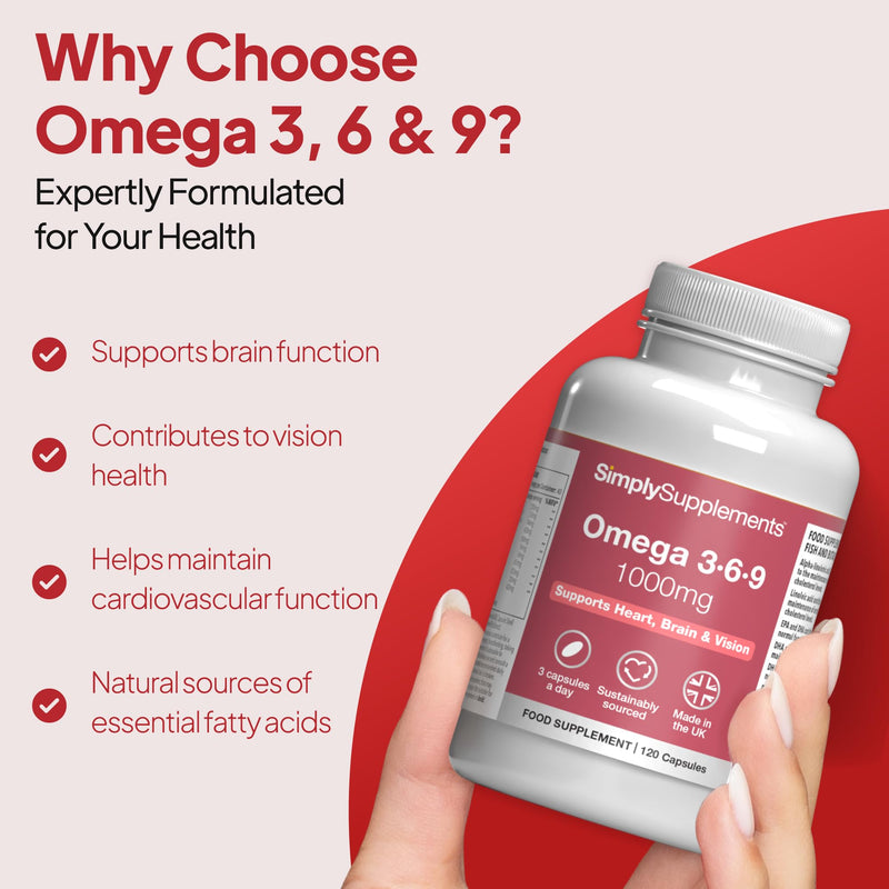 Omega 3 6 9 1000mg Fish Oil | Supports Heart, Brain & Vision Health | 120 Softgels = 40 Days’ Supply | High-Strength Essential Fatty Acids | Purified Fish Oil, Flaxseed & Sunflower Oil | UK-Made Unflavoured 120 count (Pack of 1)