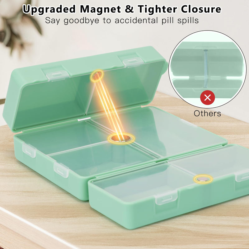 FYY Travel Pill Organizer,7 Compartments Large Pill Box Medicine Case-Green | Easy to Use, Privacy Protection,Magnetic Foldable Large Pill Case for Purse or Pocket to Hold Vitamins,Supplements,Medication Large (1 Piece) Green