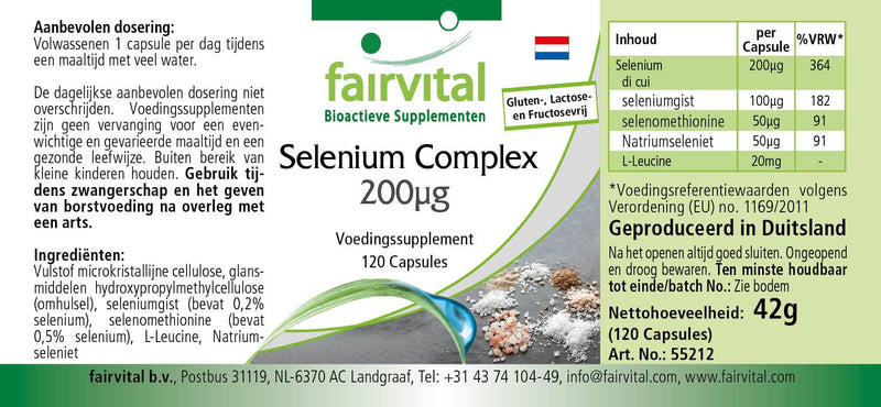[Australia] - Fairvital | Selenium complex 200µg - 120 capsules - organic and inorganic selenium - selenium methionine, selenium yeast and sodium selenite - 100% vegan - quality tested and high dosage - Made in Germany 