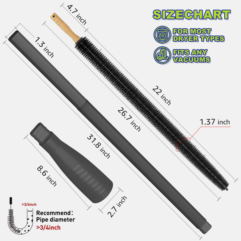 [Australia] - Sealegend 2 Pieces Dryer Vent Cleaner Kit Vacuum Attachment Hose with Brush, Dryer Cleaning Brush Lint Remover Hose Black 