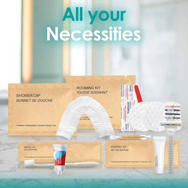 [Australia] - World Amenities Kraft Paper Dental Kit - Wheat Straw Toothbrush and Toothpaste Dental Care Kit (25) 25 