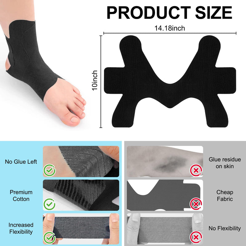 10 Pcs Precut Kinesiology Ankle Tape, Breathable Elastic Athletic Tape, Ankle Pain Relief, Sprain Prevention, Ligament Support - Black
