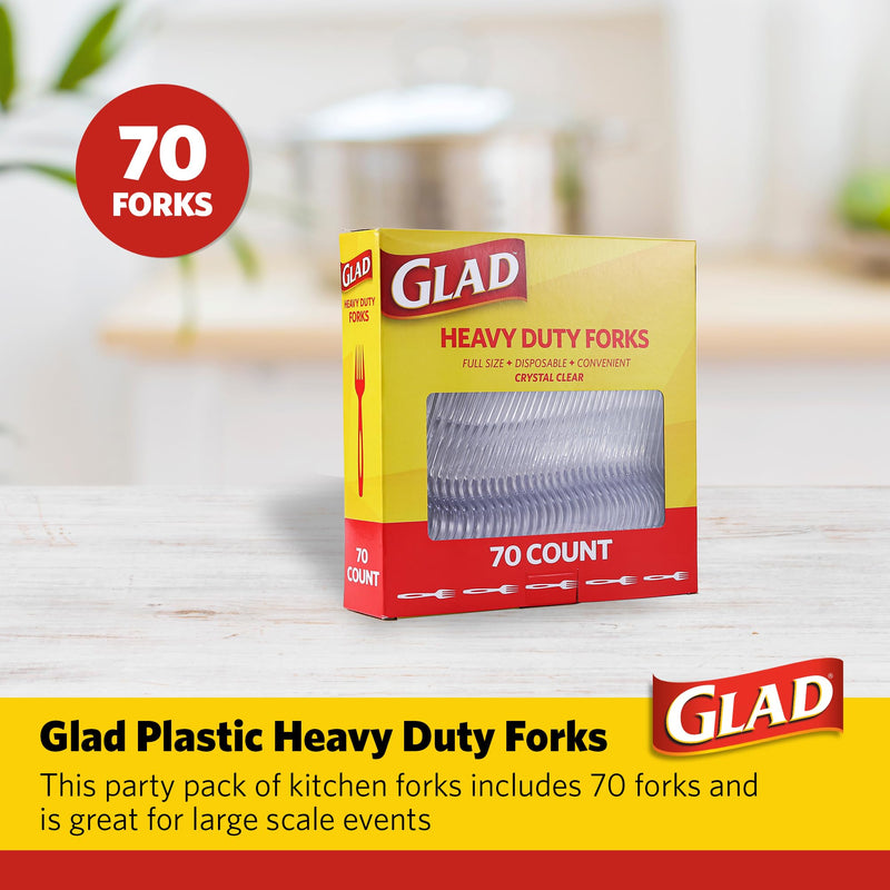 [Australia] - Glad Clear Plastic Forks, Heavy Duty Disposable Cutlery Set, Standard Size, Clear Disposable Fork, Bulk Pack of 70 - Perfect for Parties, Camping, and Everyday Use 70 Count (Pack of 1) 