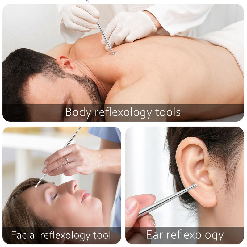 [Australia] - ideayard Facial Reflexology Massage Tool 3 Pieces/6 Szie Headed Stainless Steel Acupuncture Pen Ear Acupressure and Body Point Probe Pen for Deep Tissue Face massage 