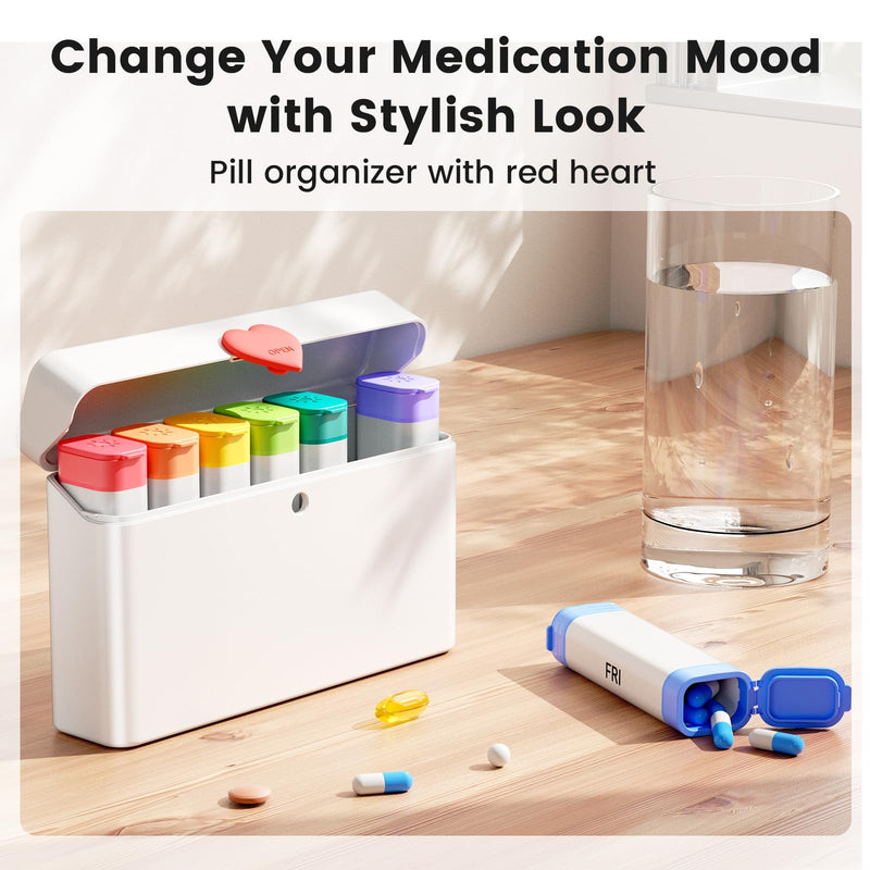 Daviky Weekly Pill Organizer 2 Times a Day, 7 Day AM PM Travel Pill Box | 14 compartments for 7-day AM PM use, compact and travel-friendly, with clear labels and secure storage for pills and vitamins White