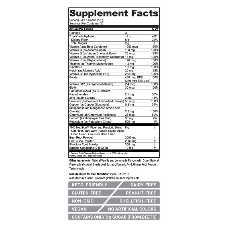 [Australia] - 1MD Nutrition CardioFitMD - Vegan Beets Superfood Keto-Friendly Heart Health Powder - High Fiber Nutritional Supplement Drink - 30 Servings 30 Servings (Pack of 1) 