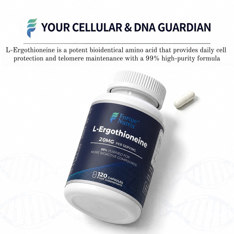 Longevity Supplement, L-Ergothioneine 20mg for Cellular Energy Support | 99% Purified Ergothioneine 120 Capsules, Alternative to Glutathione & CoQ10 for Antioxidant & Healthy Ageing, 4 Month Supply
