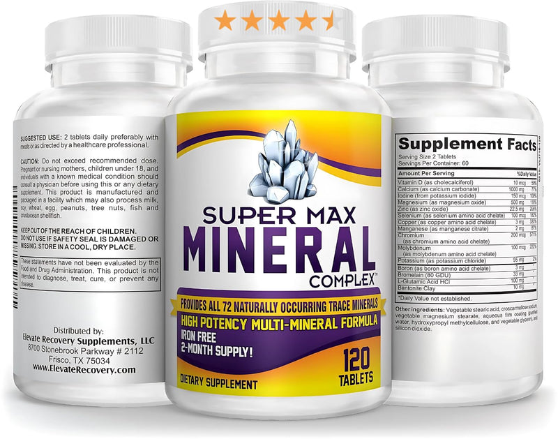[Australia] - 2-Month Multimineral Supplement (Iron Free) Natural Multiminerals | High-Potency Multi Mineral Supplements (15-in-1) Blended Minerals Formula | Mineral Complex | 60-Day Bulk Supply | 120 Tablets Unflavored 120 Count (Pack of 1) 