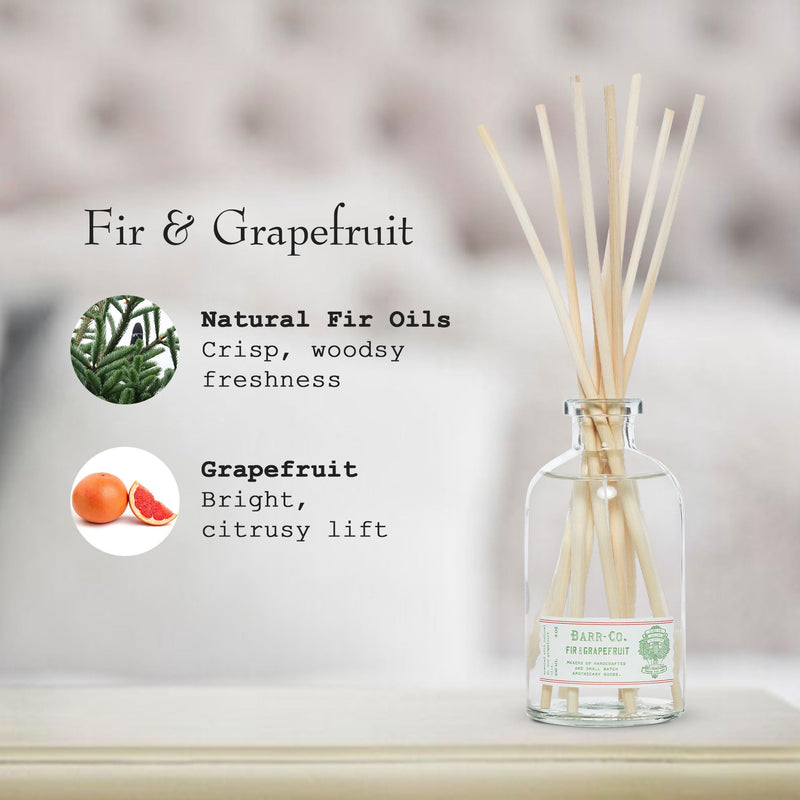 Barr-Co. Fir & Grapefruit Reed Diffuser Kit, 8 fl oz | Bright Grapefruit & Cooling Balsam Scent, Reed Diffuser for Home, Long Lasting Aroma, Refillable