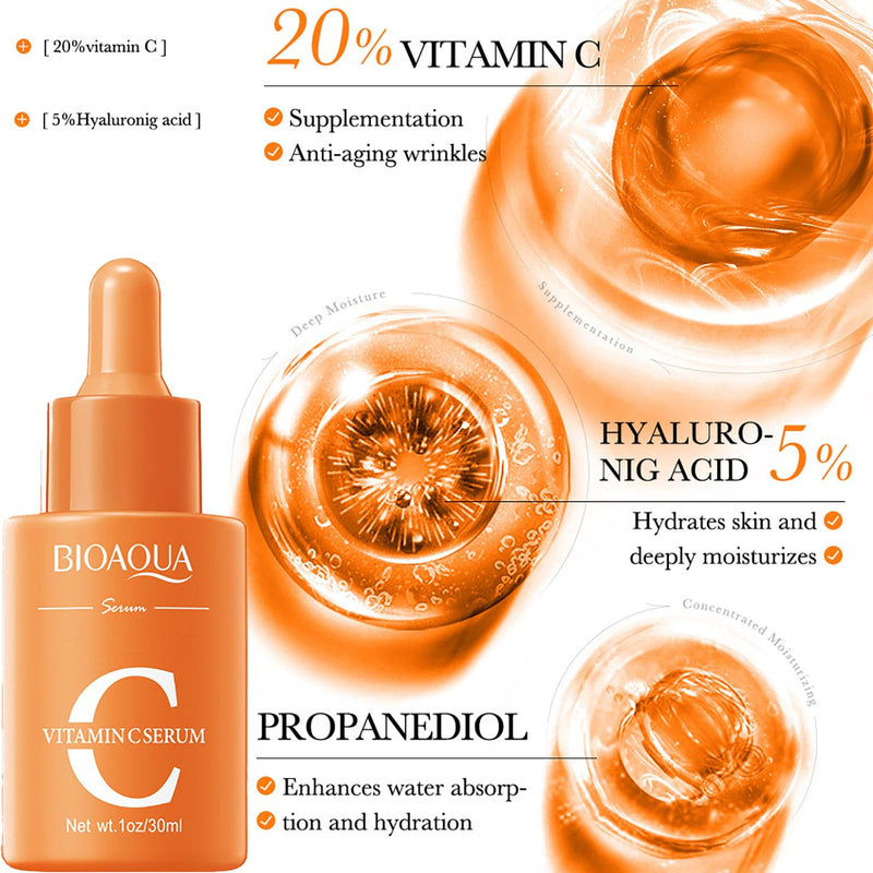 BIOAQUA Vitamin C Facial Serum Hyaluronic Acid Anti-Aging 30ml (Pack of 2) 1 Fl Oz (Pack of 2)