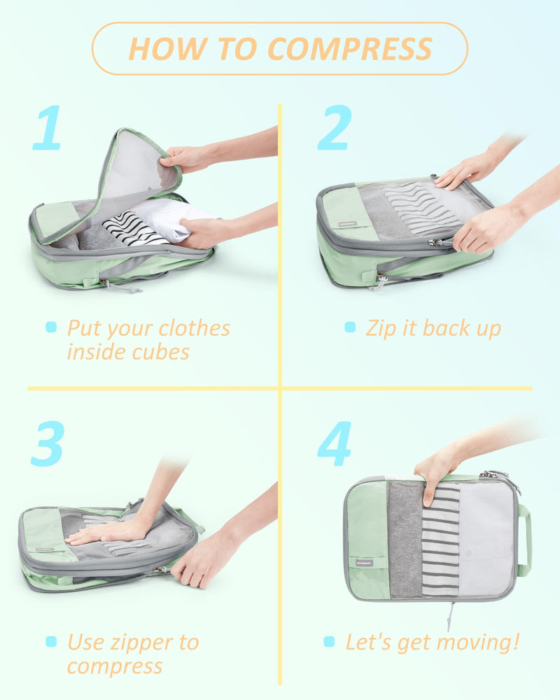 BAGSMART Compression Packing Cubes for Travel Essentials | 14 Set /6 Set /4 Set/2 Set, Lightweight, Durable Lime Cream Set of 6