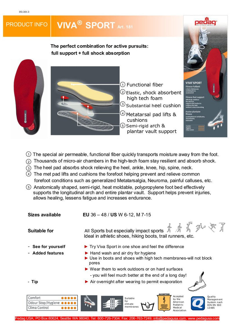 [Australia] - pedag Viva Sport insoles - sporty shoe insoles made of high-quality cushioning material | relieves pressure points on the sole of the foot | against joint and foot pain as well as back problems 39 EU Red Red 