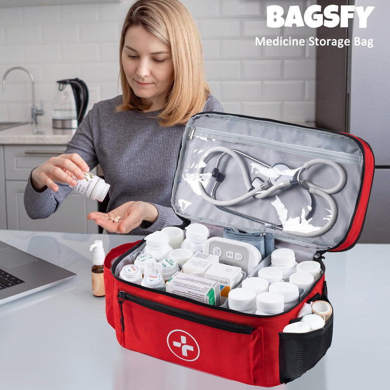 [Australia] - Travel Medicine Bag Organizer-Medicine Organizer Storage-Pill Bottle Organizer Storage-Medication Organizer for Home-Medicine Kit-Travel First Aid Kit Bags Empty-Travel Emergency Kit(Bag Only) Red Double-Layer 