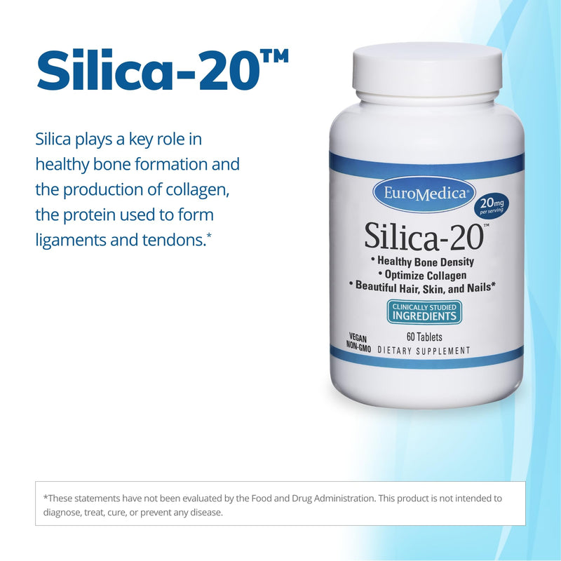 [Australia] - Euromedica Silica-20, 60 Tablets - Optimize Collagen, Support Healthy Bone Density + Hair, Skin & Nails - Non-GMO, Vegan - 30 Servings 