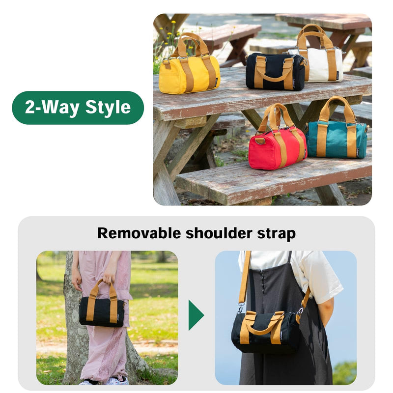 Mini Duffel Bag - Purse-Sized Day Bag, CoBoss (Black) | Small 5L 2-way canvas shoulder bag for women, men & teens, with adjustable strap for errands, shopping and dog walks Black