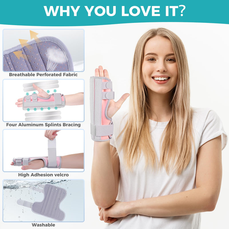 Trigger Finger Splint,Hand Brace with Finger Support,Right or Left Adjustable Hand Brace - Straightening for Trigger Finger, Injury, Fracture(PINK) pink