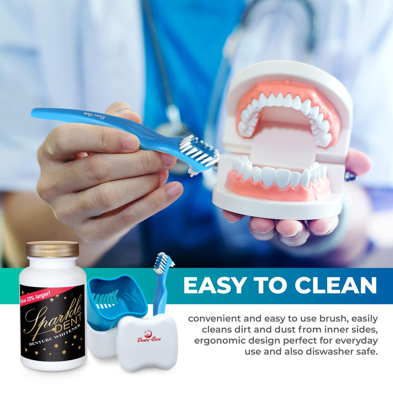 [Australia] - Denture Cleaner Whitener Bundled with Dentu-Care Denture Brush and Denture Case Cup With Basket and Lid for Easy Storing Of Retainer Invisalign Mouthguard 