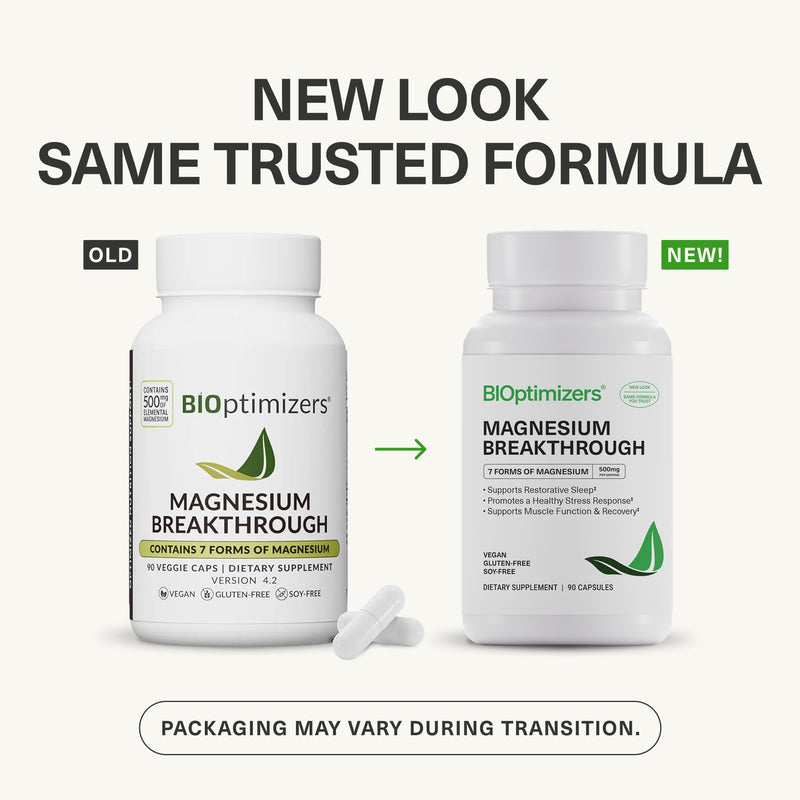 BIOptimizers Magnesium Breakthrough Supplement with 500mg - 7 Forms of Magnesium: Glycinate, Malate, Citrate, and More - Natural Support for Sleep and Cognitive Function -90 Capsules- Calming Vitamins Unflavored 90 Count (Pack of 1)