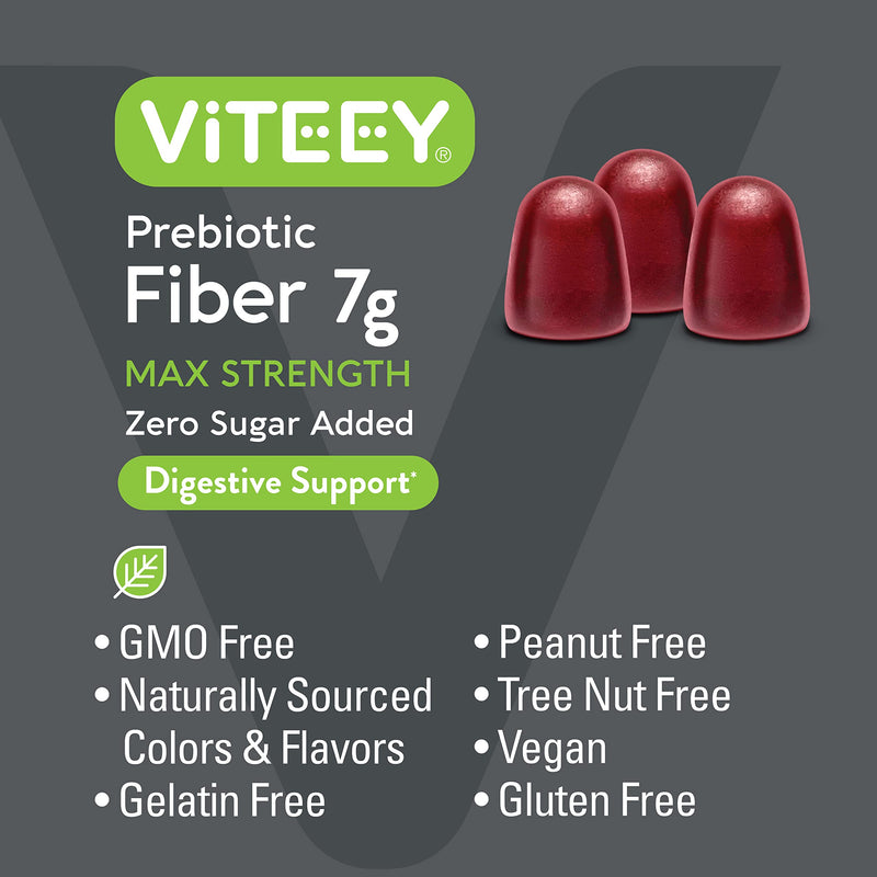 Viteey Prebiotic Fiber Gummies for Adults, 7g | Gut Health & Digestive Soluble Fiber Supplement Gummies - Zero Sugar Added, Vegan, Gluten-Free - 180 Count 90 Count (Pack of 2)