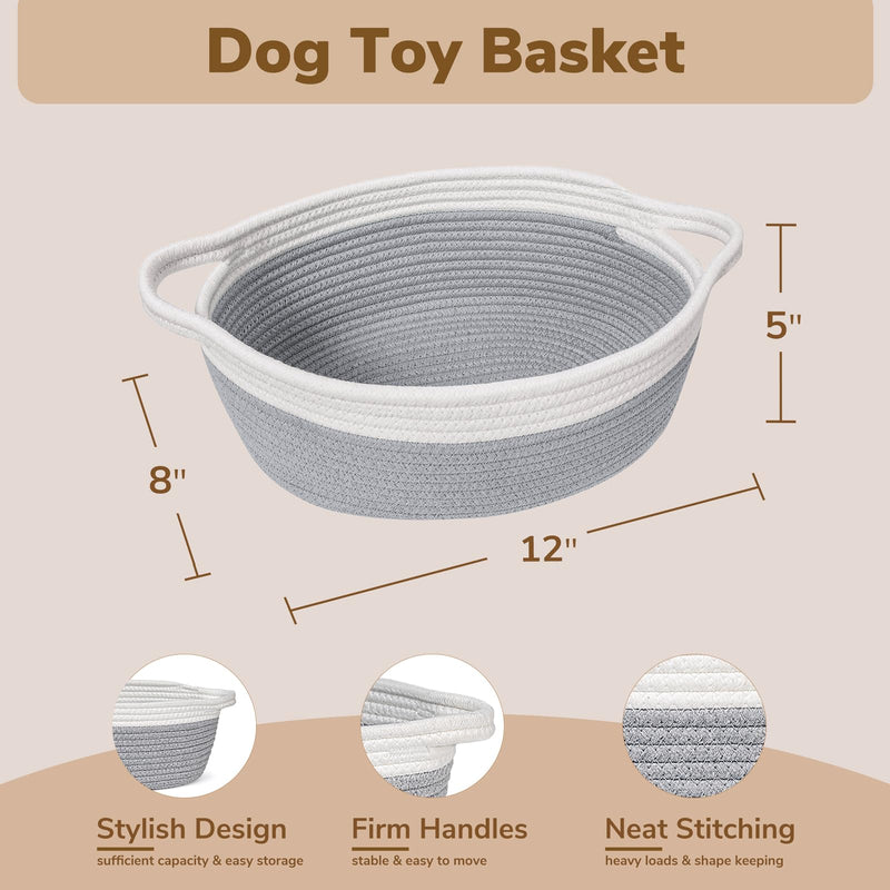 [Australia] - Goodpick Small Storage Basket with Handles, Empty Baskets for Gifts, Woven Basket for Toys, Baby Laundry, Diapers, Towels, Snacks, Dog Toy Basket, Easter Basket, 12"x 8" x 5", Gray 12x8x5 Inch (Pack of 1) 