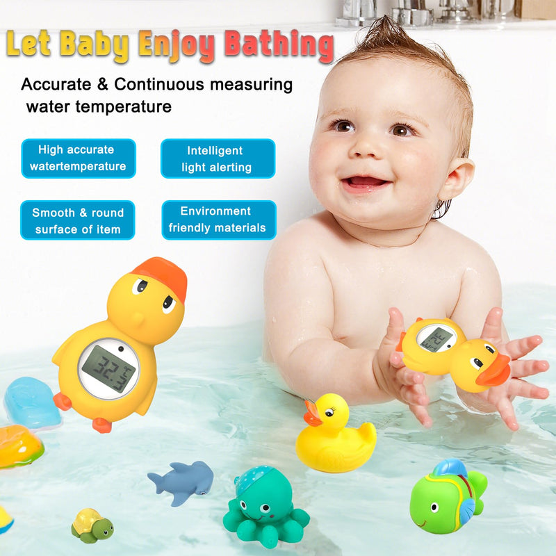 Baby Bath Thermometer with LED Display and Temperature Warning, Digital Room Thermometer & Fahrenheit Water Temperature Thermometer, Infant Bath Toys Floating Toy Safety Thermometer for Kids Newborn Yellow