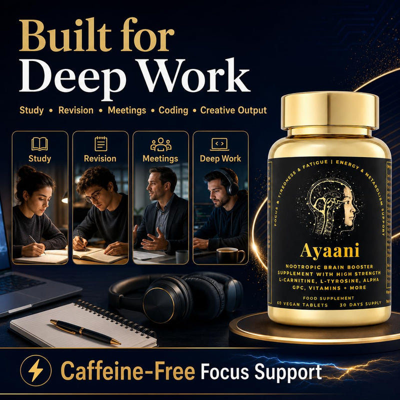Focus Brain Booster & Memory Supplement | 25-in-1 Caffeine-Free Nootropic with Alpha GPC 300mg, Citicoline & L-Theanine | Brain Fog, Fatigue, Focus & Mental Clarity | 60 Vegan Tablets