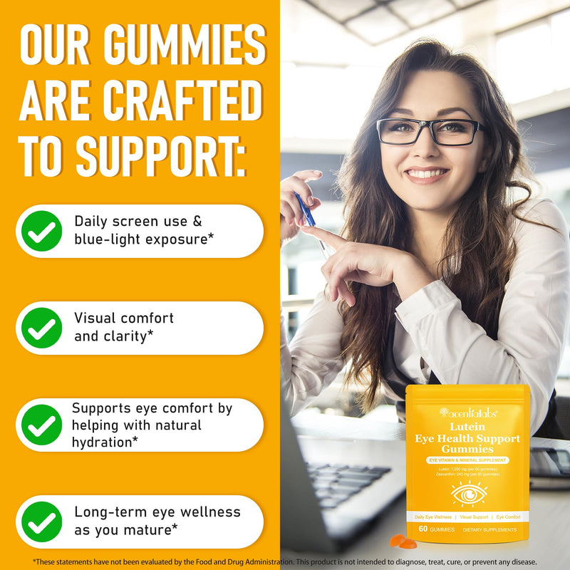 Lutein and Zeaxanthin Supplements,Lutein Gummies for Dry Eye Relief & Clear Vision,Blue Light Filtering | Eye Health Support– Non-GMO & Vegan, 60 Gummies