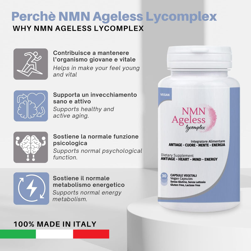 NMN Ageless Lycomplex | Anti-Aging and Antioxidant Supplement | Enhanced Formula with Nicotinamide riboside, Resveratrol, Phlorizin | Physical and Mental Support | 30 Vegetable Capsules