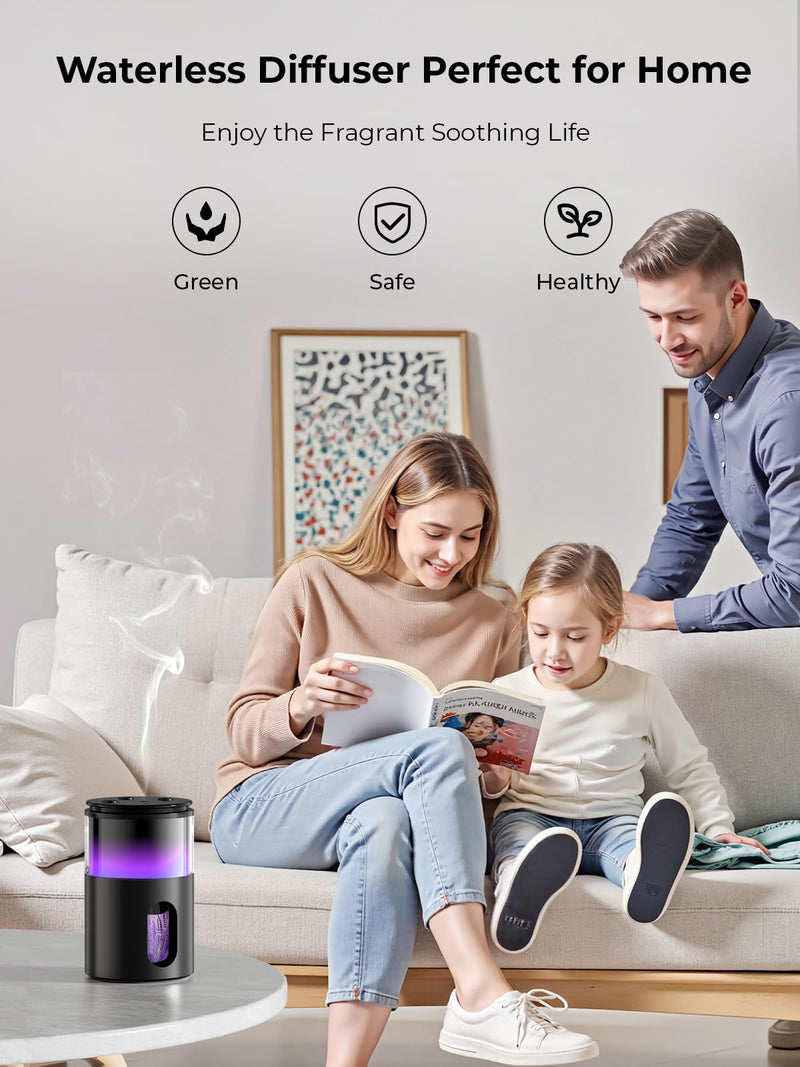 [Australia] - Waterless Essential Oil Diffuser: Battery Mini Scent Diffusers for Home&Car with 8 Color LED Night Light ‚Äî Cool Mist Aroma Machine Deep Black 