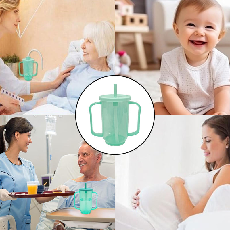 KFSCIP Sippy Cup for Adults, Non Spill Drinking Cups for Elderly with Straw and Lid, Spill-Proof Adult Sippy Cups for Bedridden Patients, Hospital and Convalescent Care, Green, 122 * 127mm