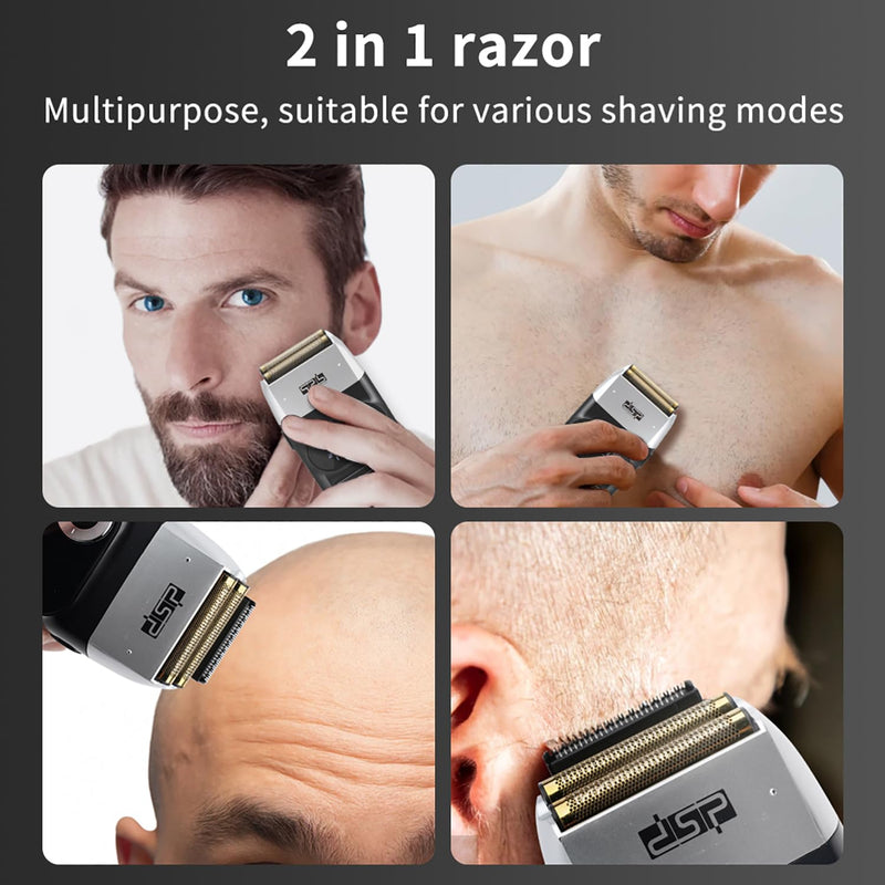 [Australia] - DSP® Electric Razor for Men Bald Shavers for Men 2 in 1 Double Shaver for Men with 2 Foil Head Rechargeable Barber Shaver with Precision Trimmer 3-Speed Shaver with LED Digital Display (Black) Shaver with LED Display 