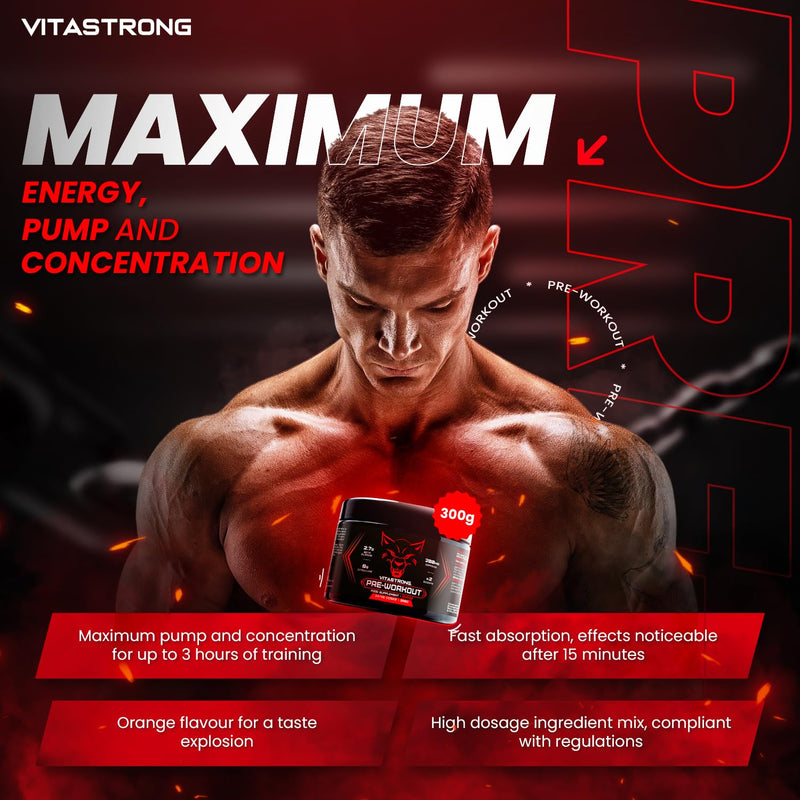 Pre Workout Powder 300g, Complex with Vitamin B12, L Citrulline, Beta Alanine, Caffeine, Taurine, AstraGin, Panax Notoginseng, Alternative to Pre Workout Gummies (24 Servings (Pack of 1), Orange) 24 Servings (Pack of 1)