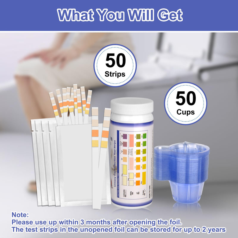 4-in-1 UTI Test Strips, Full Panel Urinary Tract Infection Test Kit at Home for Women Men Kids with Urinalysis Leukocytes, Nitrites, PH, Protein Urine Strip for UTI and Bladder, 50ct