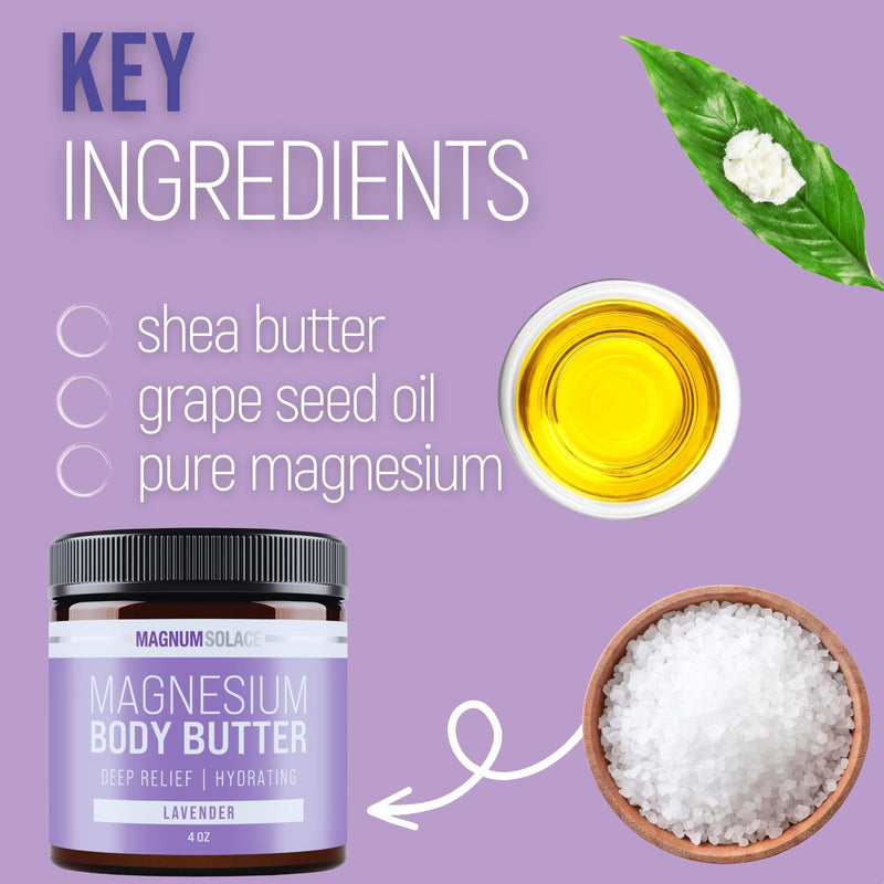 Magnum Solace Magnesium Body Butter - Nighttime Magnesium Cream - Lightly Scented (Lavender) Lavender