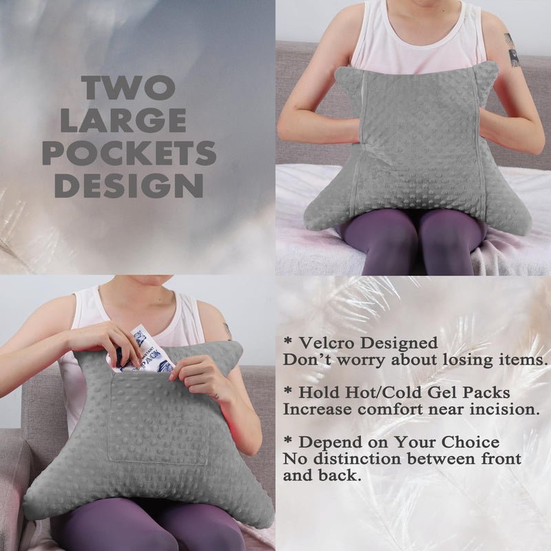 [Australia] - Hysterectomy Pillow with Pocket, Hysterectomy Recovery Abdominal Pillow, Post Surgery Pillow for Abdomen, C-Section Recovery Pillow, Mastectomy, Tummy Tuck, Hernia, Abdominal Surgery Must Haves Grey 