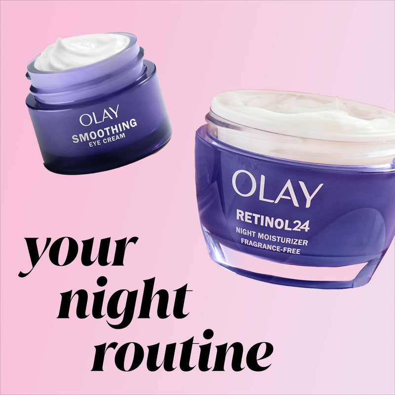 Olay Retinol 24 Night Smoothing Eye Cream, Fragrance-Free Hydrating Under Eye Treatment with Vitamin B3 and Retinol Complex for Fine Lines, Wrinkles, and Smoother Looking Skin, 0.5 Fl Oz