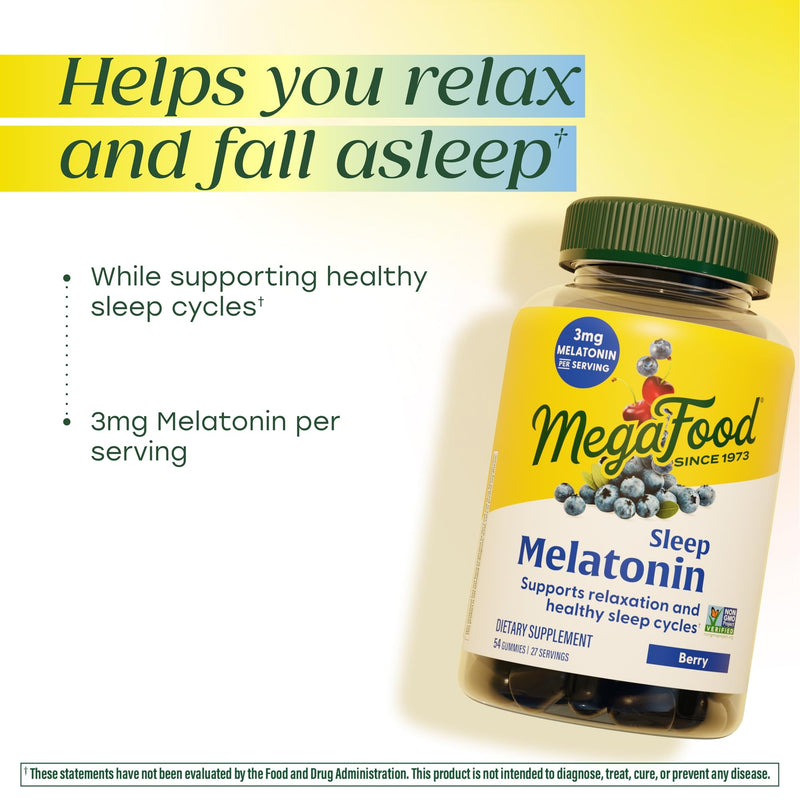 MegaFood Melatonin Gummies, Sleep Support, Berry Flavor, 54 Count (3 Pack) | Melatonin 3mg per Serving to Help Relax and Fall Asleep, Sleep Gummies for Adults, Non-GMO, Vegan, 27 Servings Each 162 Count (Pack of 1)