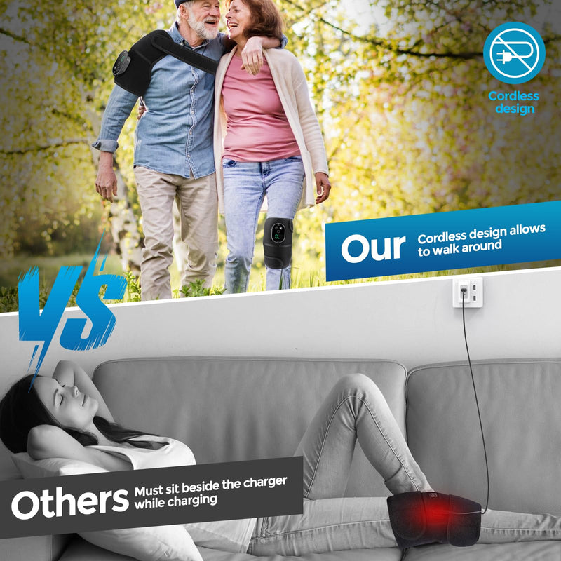 Cordless Heated Knee Massager with Vibration, FSA Eligible HSA, Heated Knee Brace Wrap Heating Shoulder Brace Support Wrap for Knee Elbow, Heating Pad with 6 Heating Levels, 3 Massage Modes&Timer Black