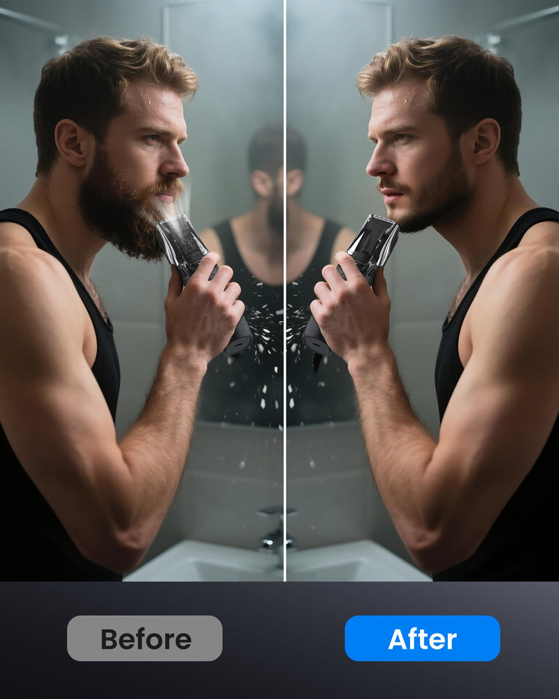 [Australia] - FERRISA Vacuum Beard Trimmer for Men, Rechargeable Mustache Trimmer for Men with Adjustable Length Comb, Cordless Electric Mens Beard Trimmer with Built-in Vacuum for Mustache, Sideburns Black 