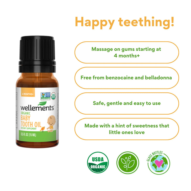 Wellements Organic Baby Tooth Oil for Teething, Free from Dyes, Parabens, Preservatives, 0.5 Fl oz 0.5 Fl Oz (Pack of 1)