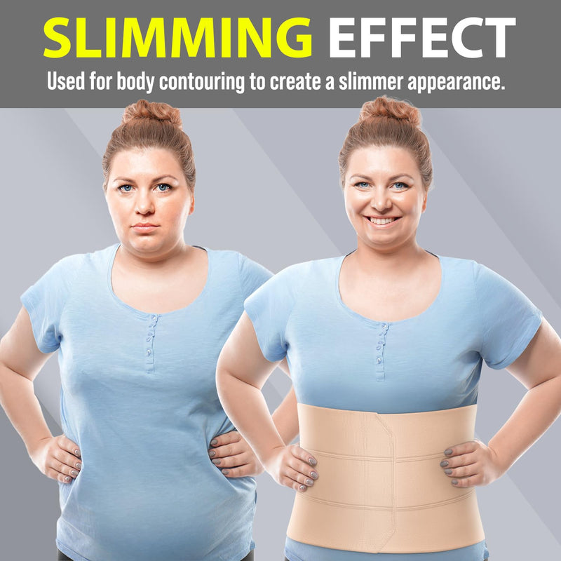 Abdominal Binder for Women & Men Post Surgery Recovery, 9 inch 3 Panel Waist Compression Band, Wrap Support for Bariatric, Belly, Stomach, Postpartum, Hernia, Latex-free, Breathable Fabric. Nude L-XL Large/X-Large