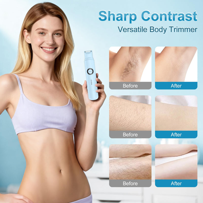 Bikini Trimmer for Women - 2 in 1 Electric Painless Razors for Women with Dual Heads, Waterproof Pubic Hair Groomer for Body Underarm Leg Face, Rechargeable Compact Travel Shaver