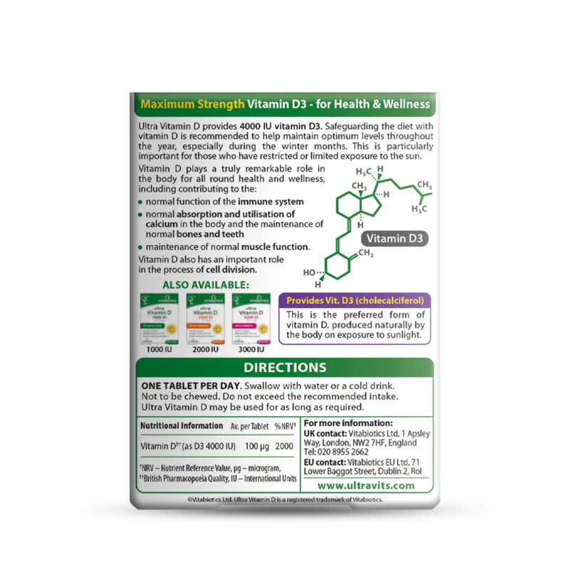 Vitamin D Tablets 4000IU, Vitabiotics Ultra Vitamin D, 4000IU, Tablets