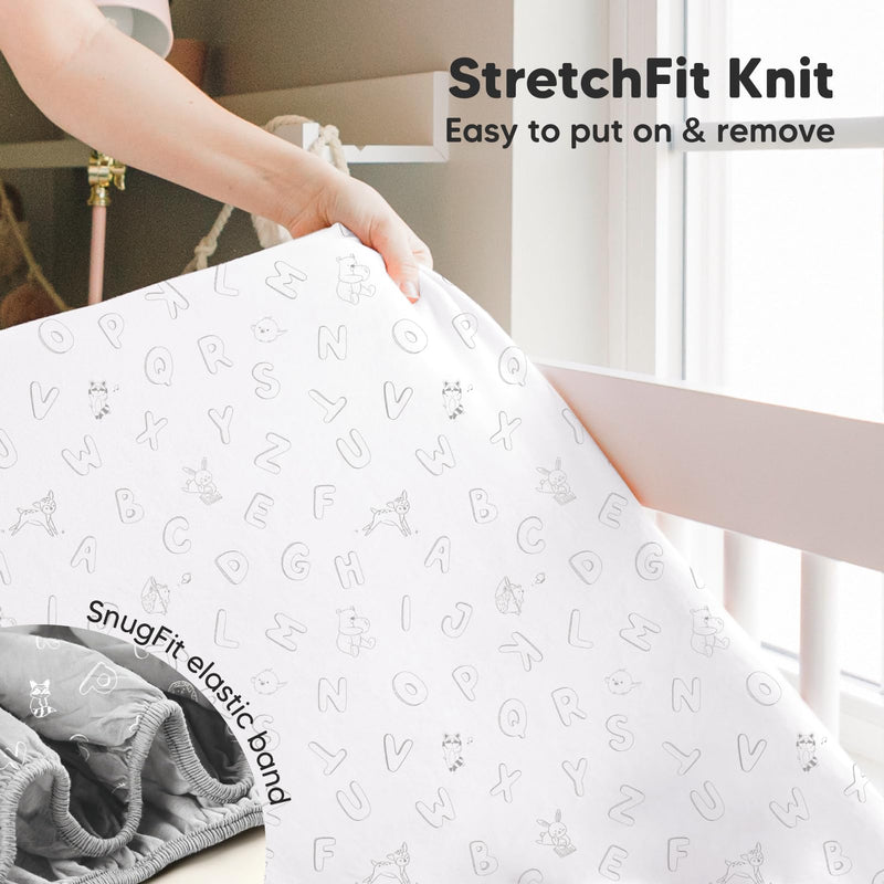 [Australia] - Pack and Play Sheets Fitted, 2-Pack Mini Crib Sheets - Pack N Play Sheets, Organic Fitted Crib Sheet for Pack and Play Mattress, Playard Baby Crib Sheets,Crib Sheets Neutral for Boys,Girls (ABC Land) Abc Land 