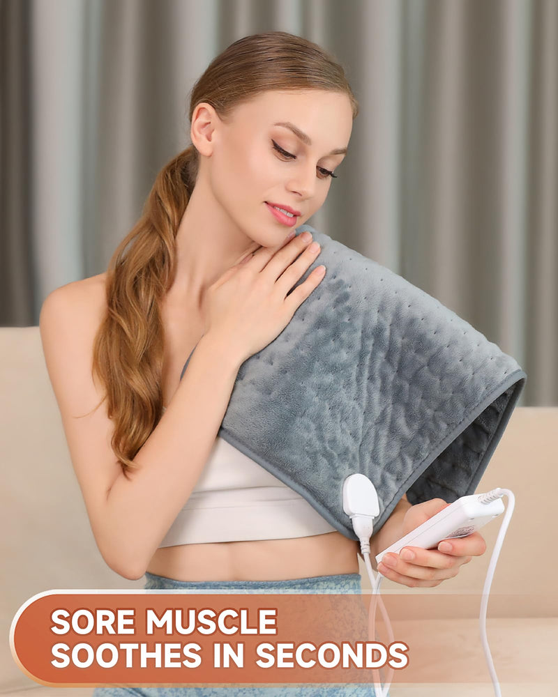 [Australia] - Heating Pad for Back Pain Relief, MAVOKIS Heating Pads for Cramps with Auto Shut Off Large, 6 Heat Settings Electric Heat Pad for Neck and Shoulder, 12" x 24", Moist Heat Option, Super Soft Gray-12x24 Inch 