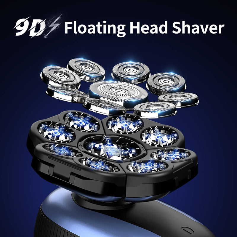 [Australia] - Head Shavers for Bald Men 9D Electric Rotary Shaver Multifunctional Mens Bald Head Shaver Cordless Electric Razor for Men Wet & Dry Beard Clippers Rechargeable Shavers for Balding Man 