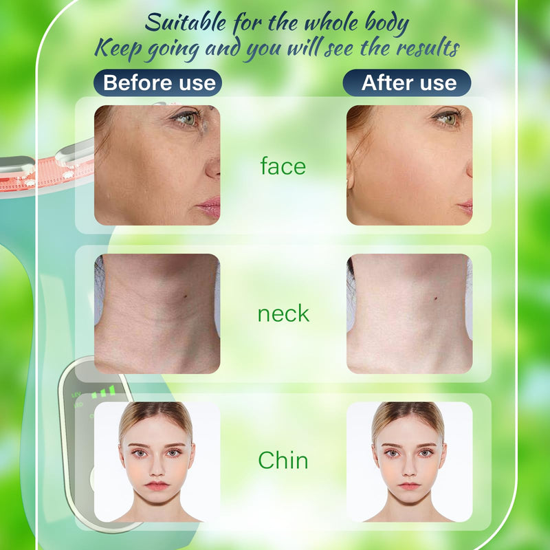 Face Massager Tool, Facial and Neck Massager Beauty 3-in-1 Triple Action Light, Thermal, and Vibration for Skin Care Face Sculpting Tool (Green) Green